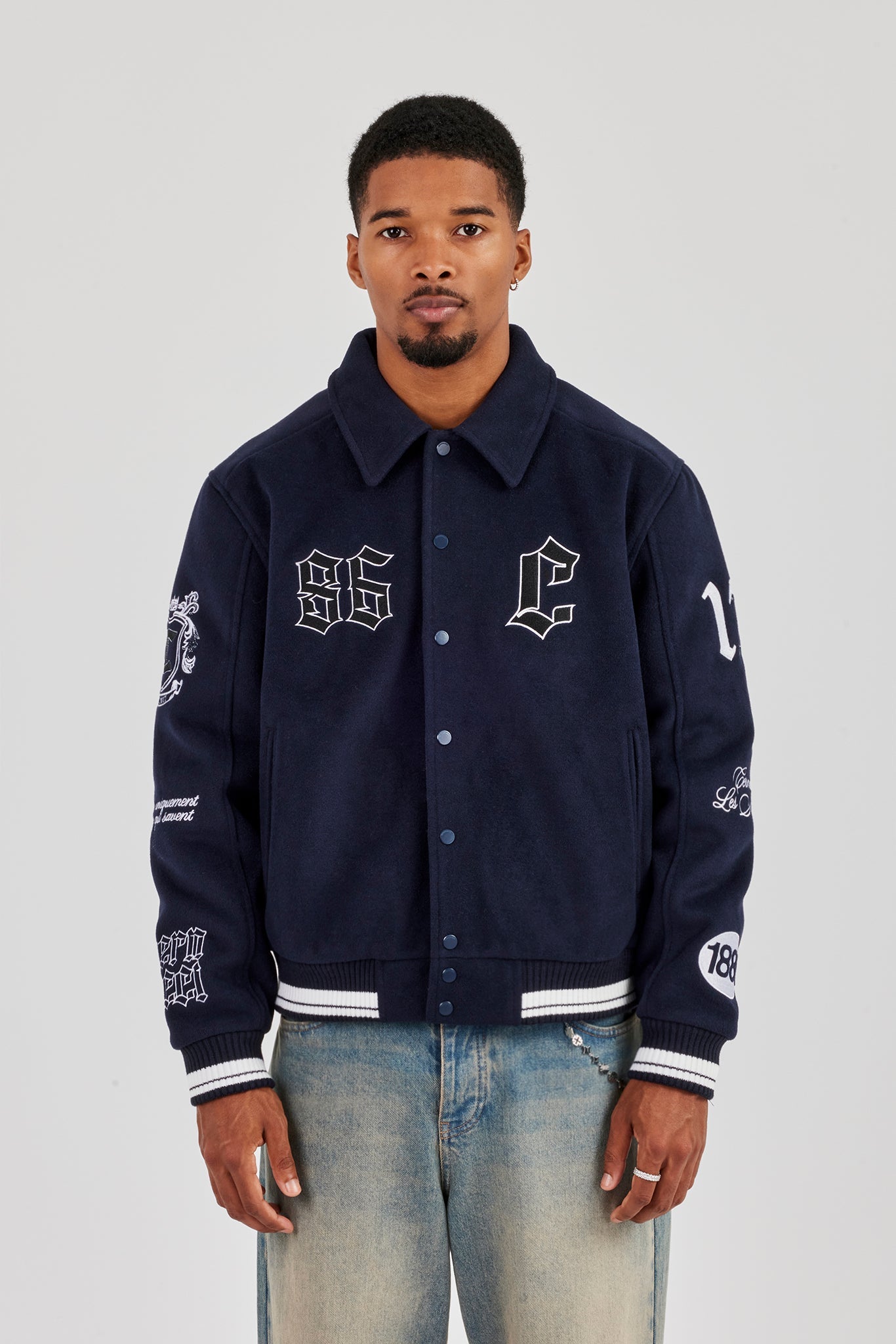 Varsity Badge Harrington Bomber - Navy